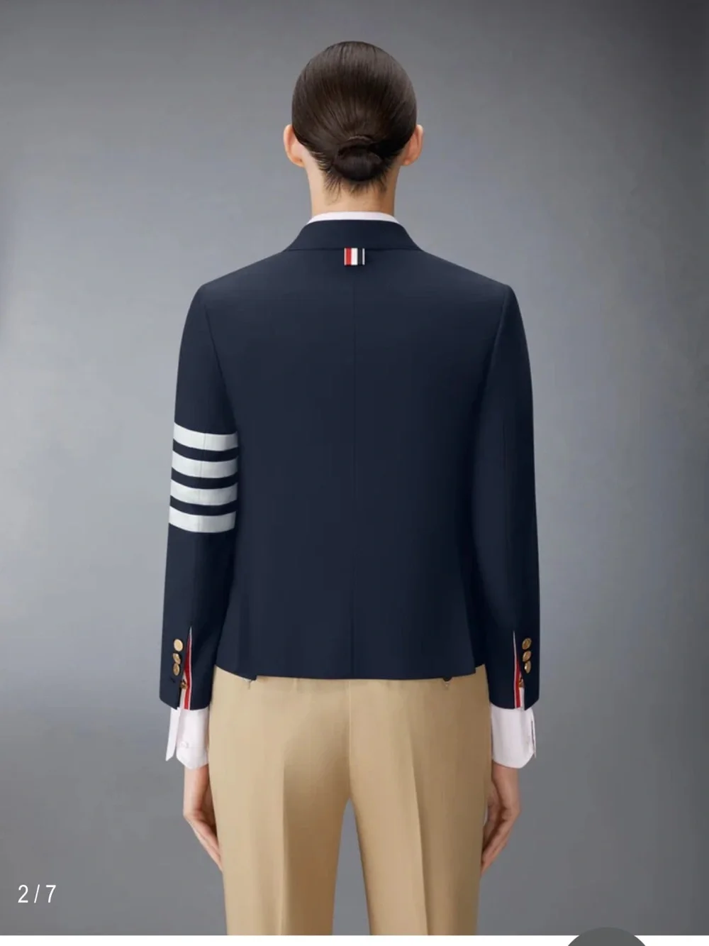 Thom Browne Navy Wool Blazer with White Sleeve Stripes